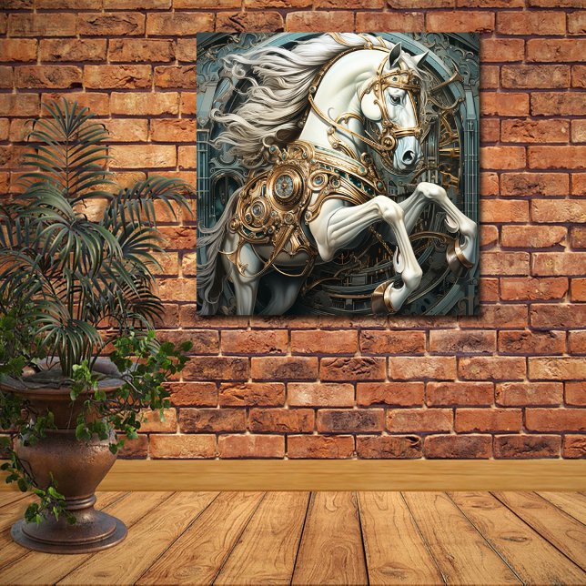 Steampunk White Stallion Gold Gears Emerald Gems Poster (Creator Uploaded)