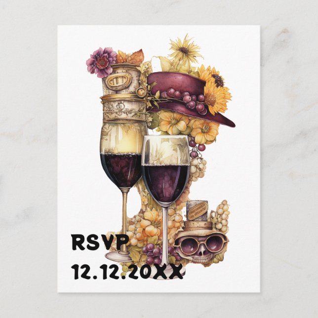 Steampunk wine rsvp postcard (Front)