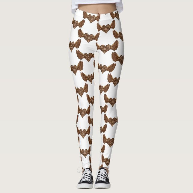 Steampunk Winged Heart with Gears Thunder_Cove Leggings (Front)