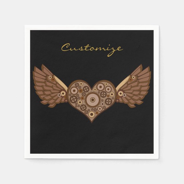 Steampunk Winged Heart with Gears Thunder_Cove Napkin (Front)