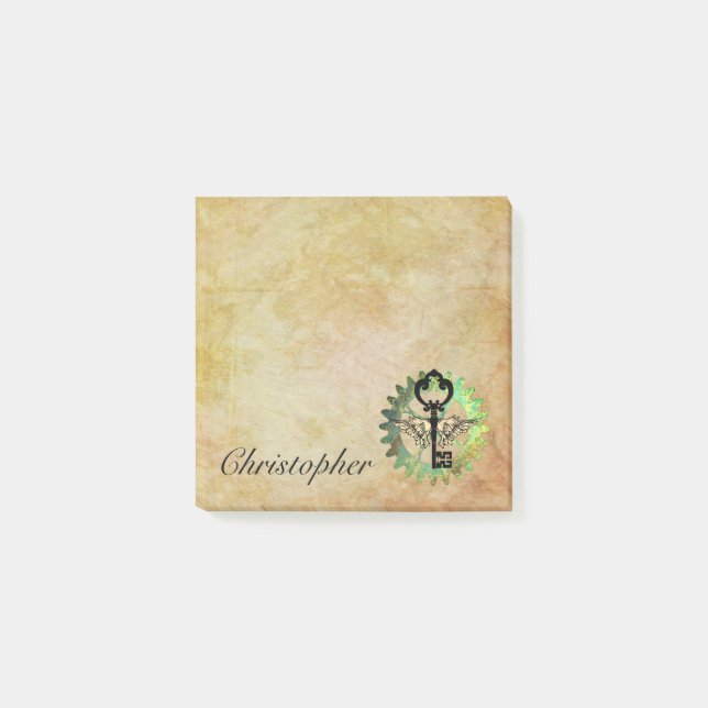 Steampunk Winged Key and Cog Wheel Post-It Notes (Front)