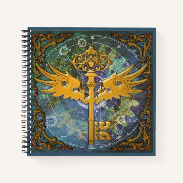 Steampunk Winged Key  Notebook (Front)