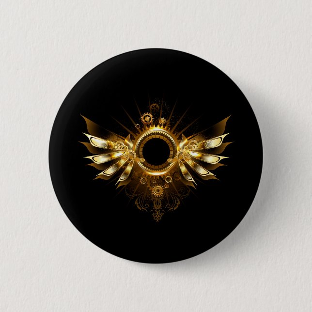 Steampunk wings 6 cm round badge (Front)