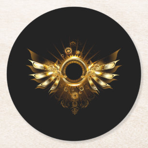 Steampunk wings round paper coaster