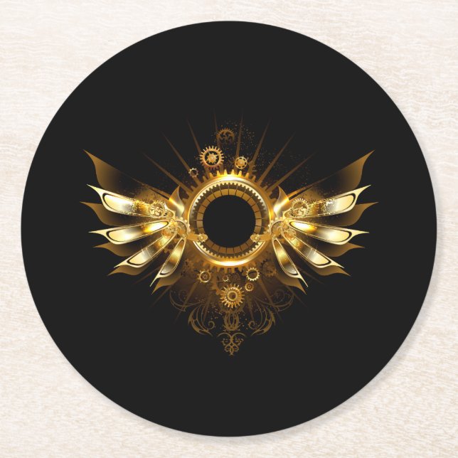 Steampunk wings round paper coaster (Front)