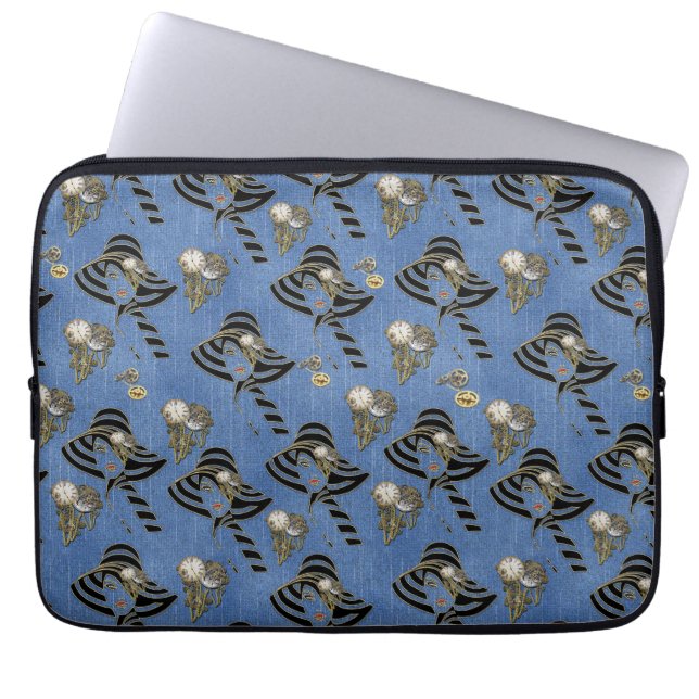 Steampunk with Ladies Hats on Blue Denim Laptop Sleeve (Front)
