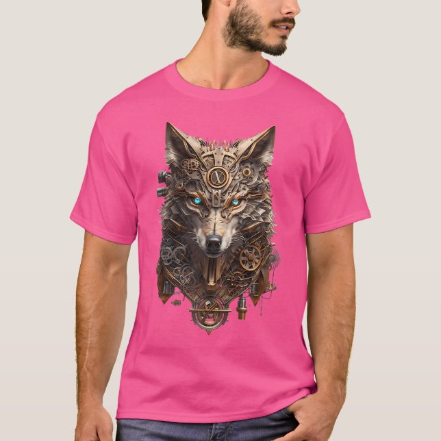 Steampunk Wolf With Mechanical Gears And Clockwork T-Shirt (Front)