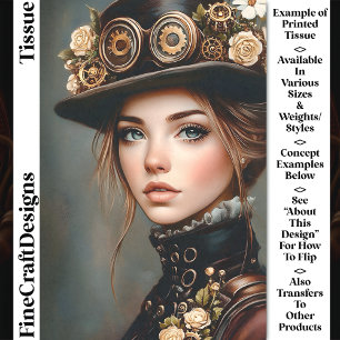 Steampunk Woman + Flowers Portrait CJ4 Decoupage Tissue Paper