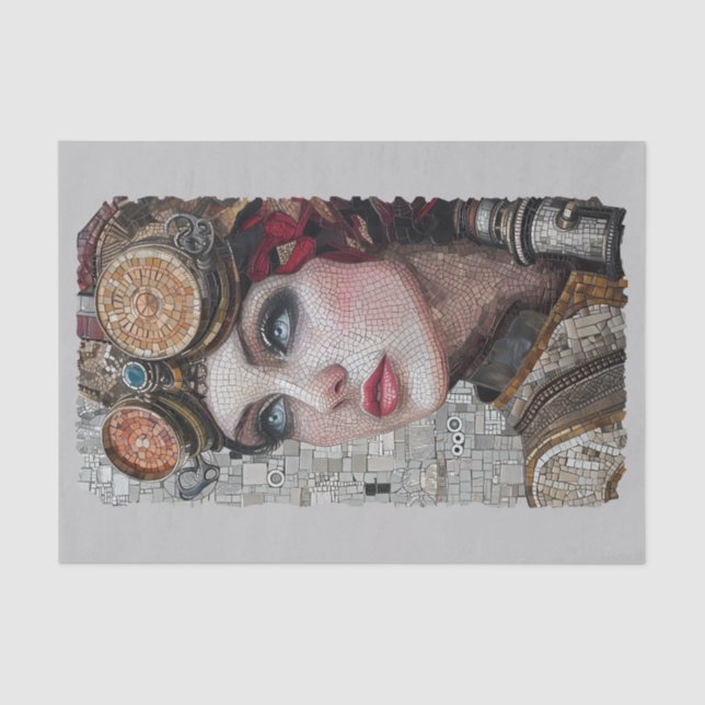 Steampunk Woman Goggles 2/2 Faux Mosaic 025 Tissue Paper (Front)