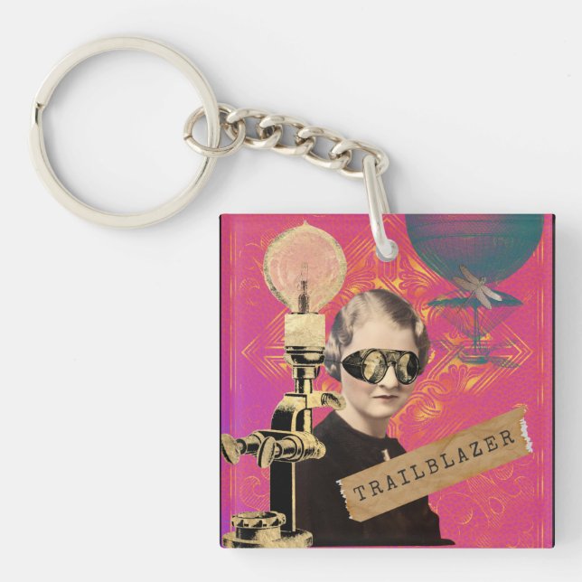 Steampunk Woman Trailblazer Pop Art  Key Ring (Front)