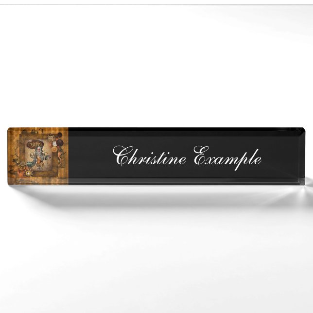Steampunk women with steampunk owl nameplate (Front)