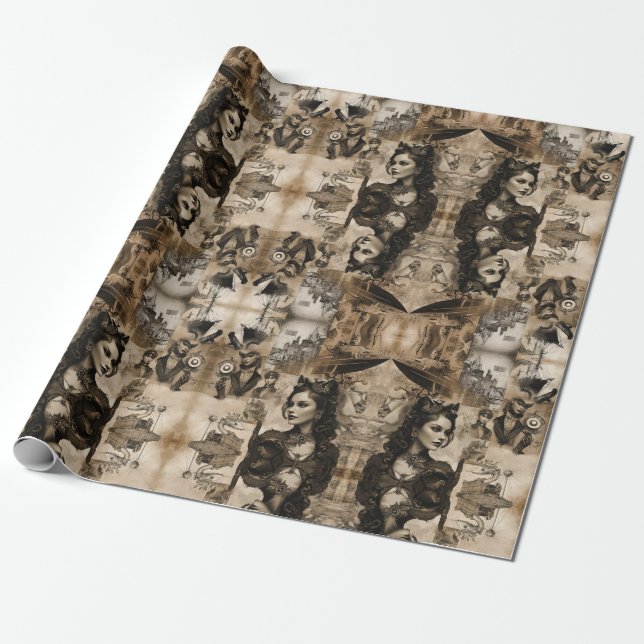 Steampunk women wrapping paper (Unrolled)