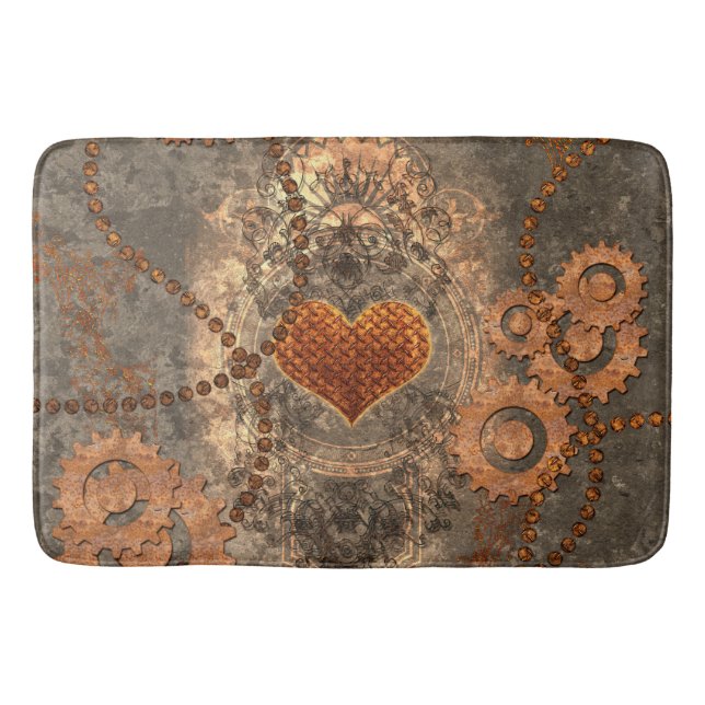 Steampunk, wonderful heart made of rusty metal bath mat (Front)