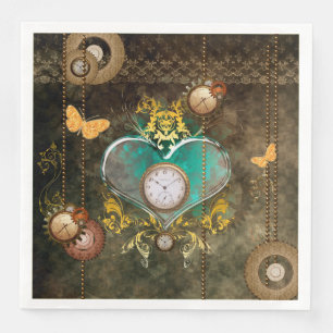 Steampunk, wonderful heart with clocks napkin