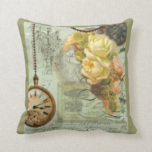 Steampunk & Yellow Roses Cushion