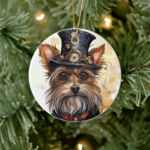 Steampunk Yorkshire Terrier Dog Ceramic Tree Decoration