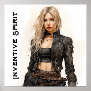 Steampunk Young Woman Retro Personalized Poster