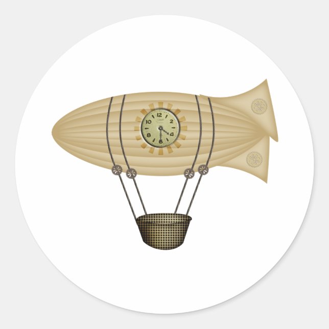steampunk zeppelin airship classic round sticker (Front)
