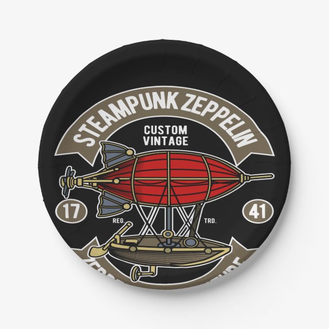 Steampunk Zeppelin Paper Plate (Front)
