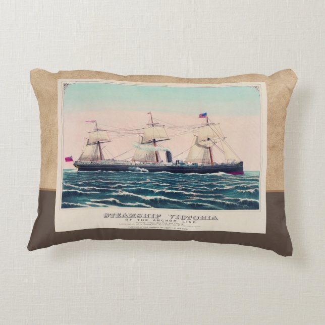 Steamship Victoria of the Anchor Line, 1876 Decorative Cushion (Back)