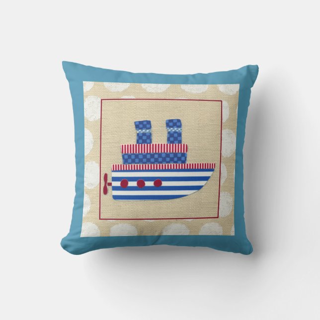 Steamship with Propeller and Blue Smokestacks Cushion (Front)