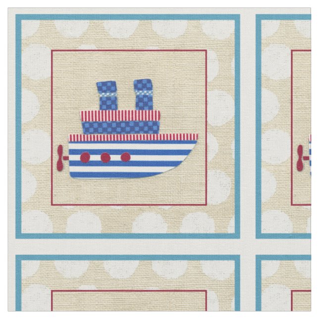 Steamship with Propeller and Blue Smokestacks Fabric (Close Up)