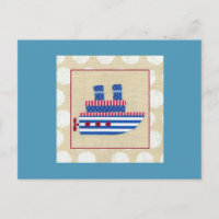 Steamship with Propeller and Blue Smokestacks