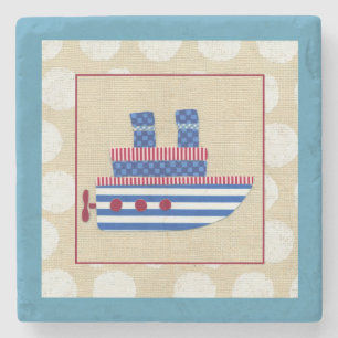 Steamship with Propeller and Blue Smokestacks Stone Coaster