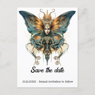 Steamwhirl Fritillary Butterfly Steampunk Wedding Announcement Postcard