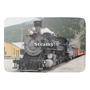 Steamy!: steam train engine, Colorado, USA 8 Bath Mat