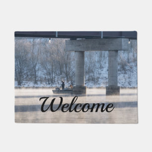Steamy Winter Fishing Lake Tanycomo Welcome Doormat