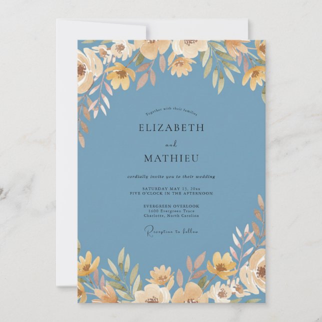 Steel Amber Leaf Wedding Invitation (Front)