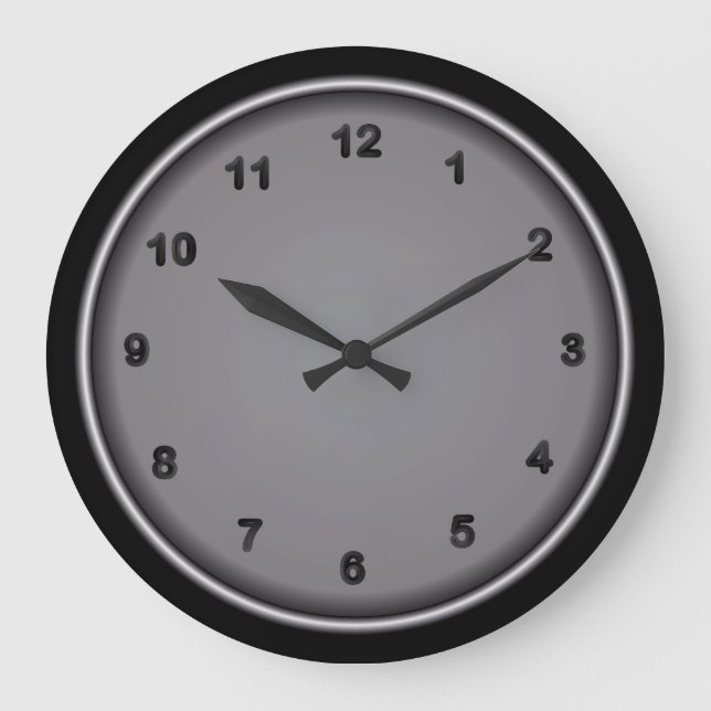 Steel and Black Number Print Large Clock (Front)