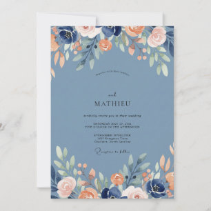 Steel Apricot Leaf Wedding Invitation