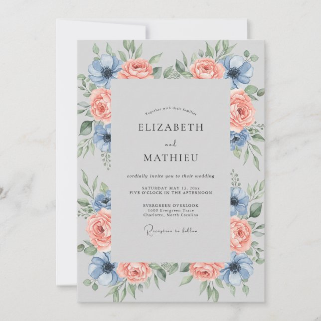 Steel Apricot Leafy Wedding Invitation (Front)