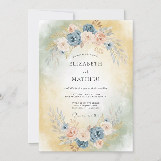 Steel Apricot Painted Wedding Invitation (Front)