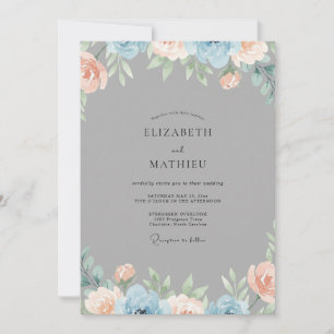 Steel Apricot Wildflower Wedding Invitation