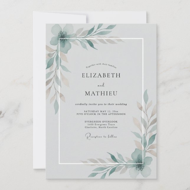 Steel Aqua Vine Wedding Invitation (Front)