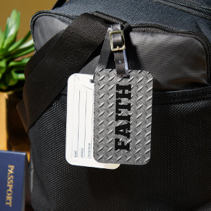 Steel Background with Bold Black Faith Word Luggage Tag