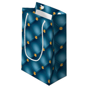 Steel Blue and Gold Tufted Small Gift Bag