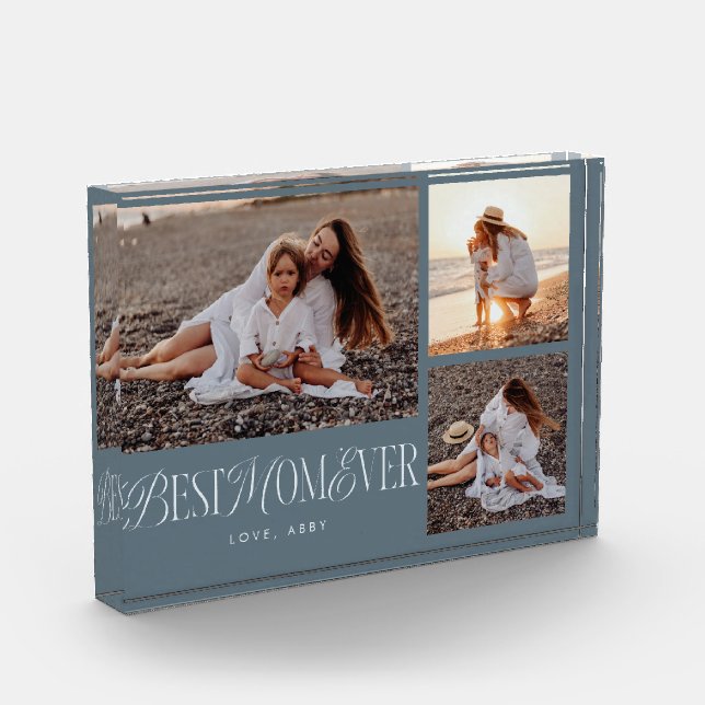 Steel Blue Best Mum Ever Collage Photo Block (Left)