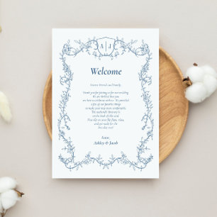 Steel Blue Botanical Wedding Letter and Itinerary Programme