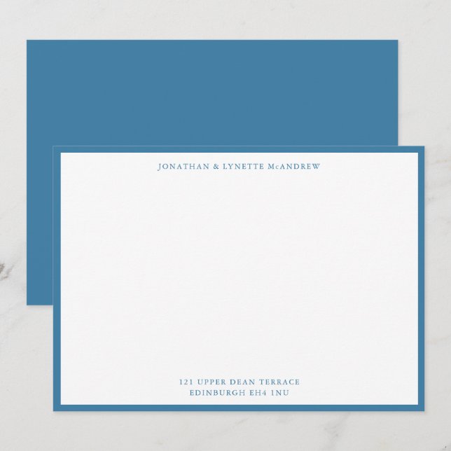 Steel Blue Classic Border Flat Note Card (Front/Back)