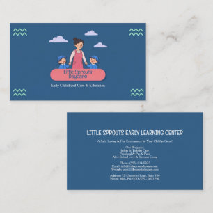 Steel Blue Daycare Teacher Pink Badge Cloud Business Card