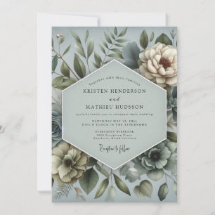 Steel Blue Dreamy Flora Wedding Invitation