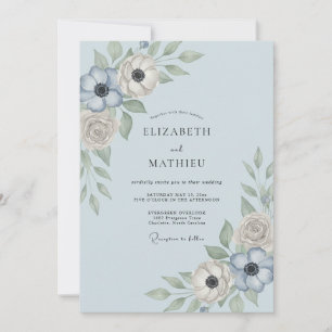 Steel Blue Ethereal Floral Wedding Invitation