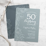 Steel Blue Floral 50th Birthday Party Invitation<br><div class="desc">Steel Blue Floral 50th Birthday Party Invitation. Minimalist modern design featuring botanical outline drawings accents and typography script font. Simple trendy invite card perfect for a stylish female bday celebration. Can be customised to any age. Printed Zazzle invitations or instant download digital printable template.</div>