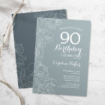 Steel Blue Floral 90th Birthday Party Invitation<br><div class="desc">Steel Blue Floral 90th Birthday Party Invitation. Minimalist modern design featuring botanical outline drawings accents and typography script font. Simple trendy invite card perfect for a stylish female bday celebration. Can be customized to any age. Printed Zazzle invitations or instant download digital printable template.</div>