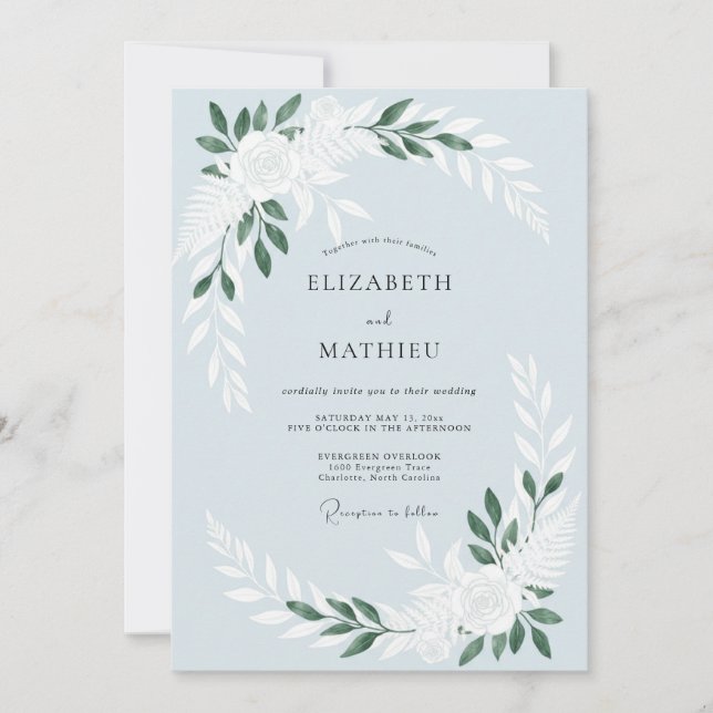 Steel Blue Foliage Muted Eucalyptus Wedding Invitation (Front)