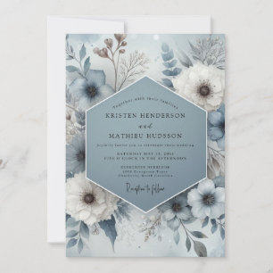 Steel Blue Frosted Bloom Wedding Invitation